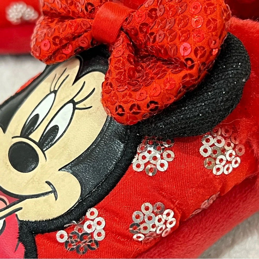 Disney Minnie Mouse Red Plush Sequin Slippers Size 5-6